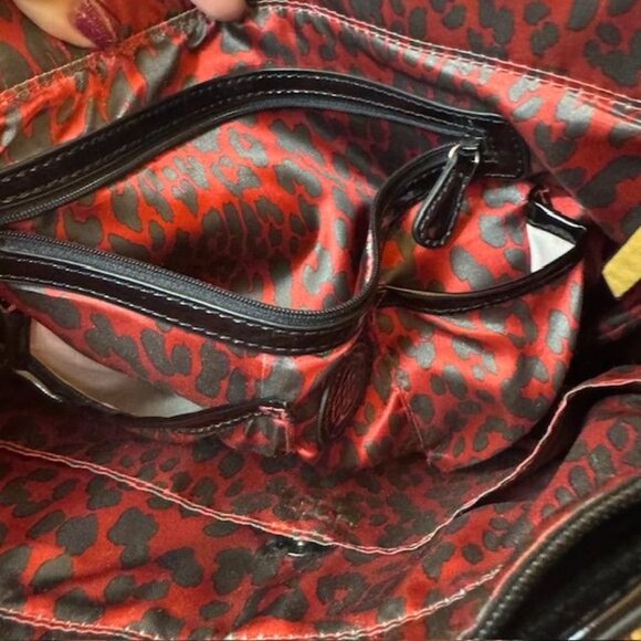 Dana Buchman Black Patent Embossed Leather Tote Bag With Front Zipper Pocket & T - Picture 11 of 12